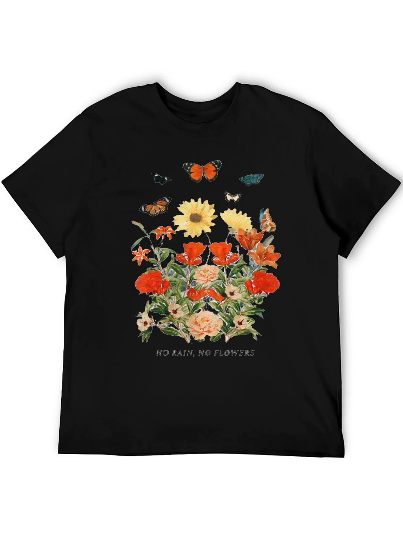 Floral Butterfly Graphic Black T-Shirt