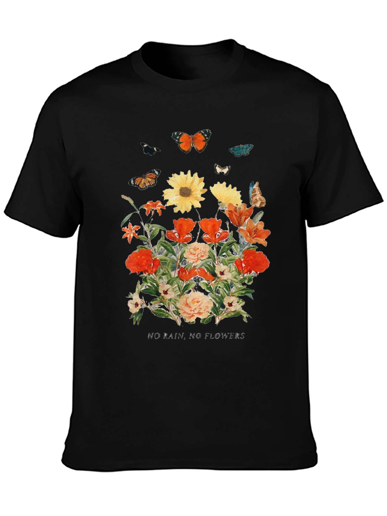 Floral Butterfly Graphic Black T-Shirt