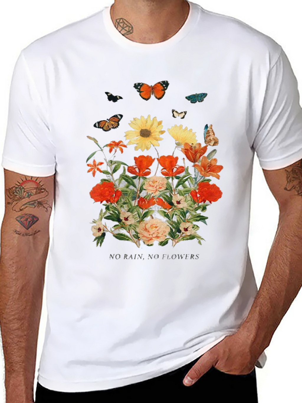 Floral Butterfly Graphic Black T-Shirt