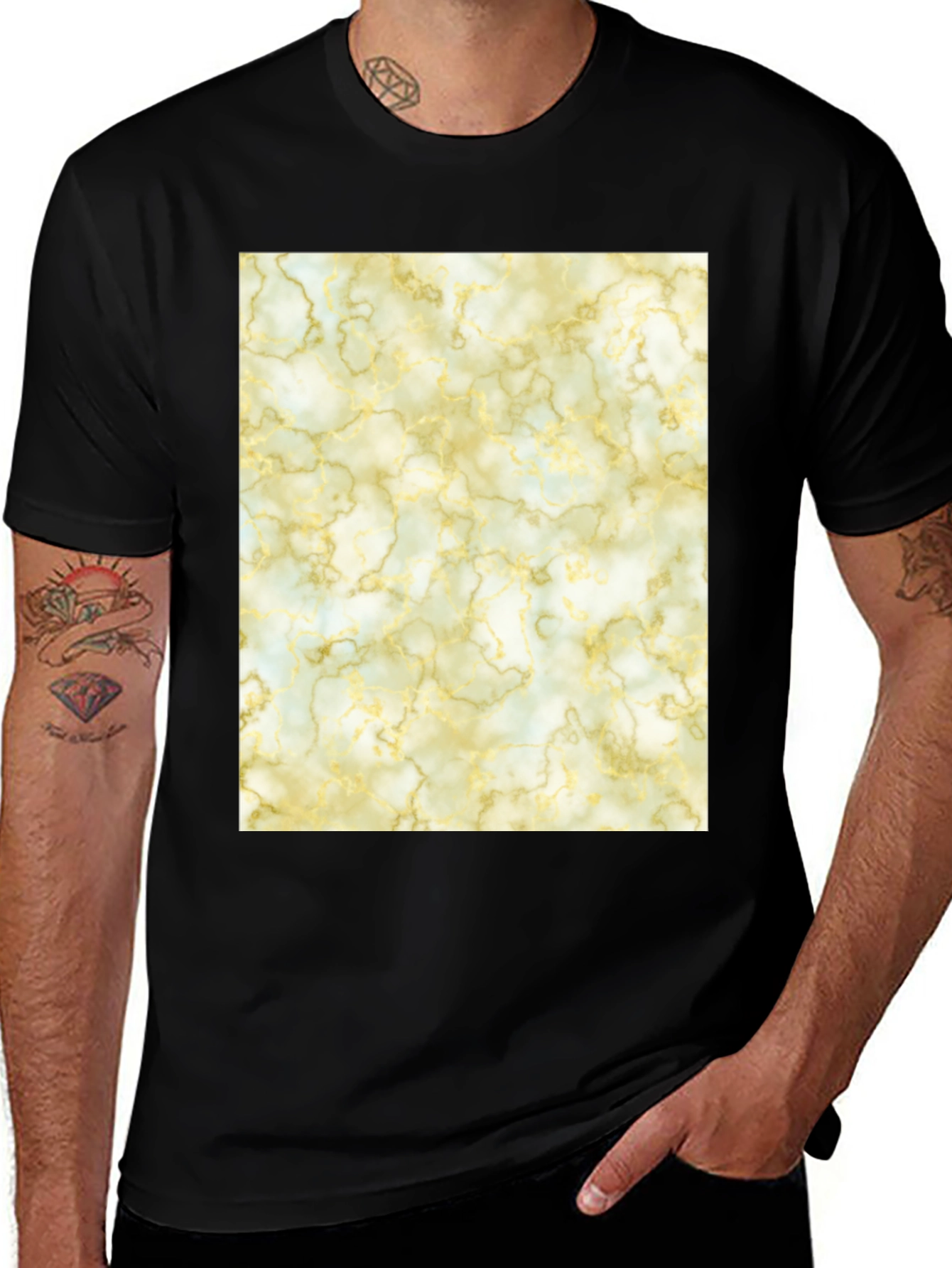 Marble Pattern Black Crew Neck T-Shirt