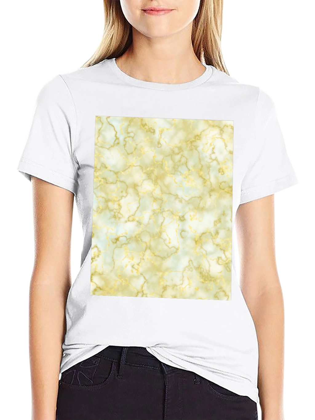 Marble Pattern Black Crew Neck T-Shirt