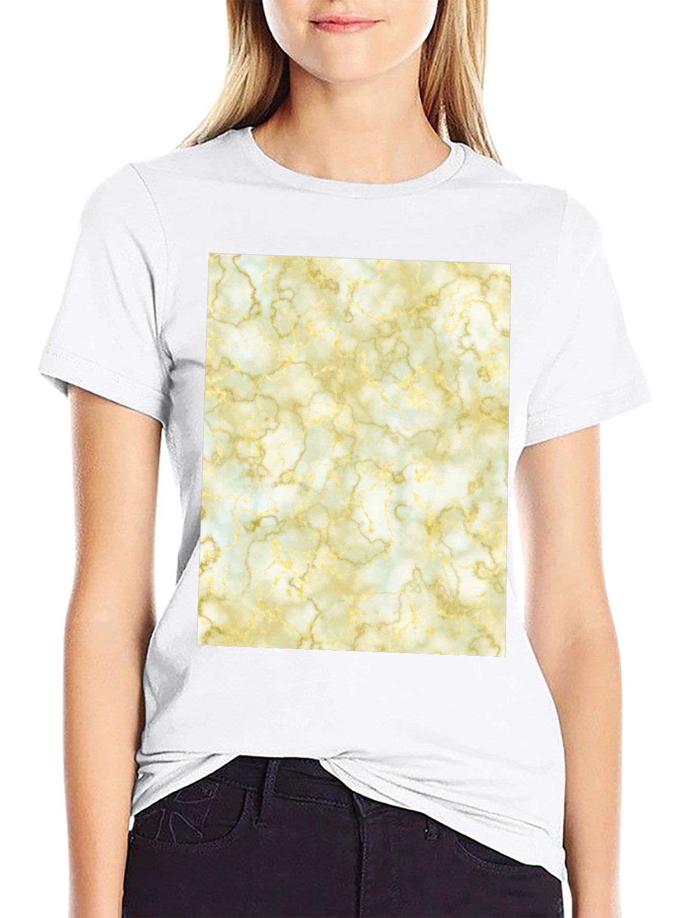 Marble Pattern Black Crew Neck T-Shirt