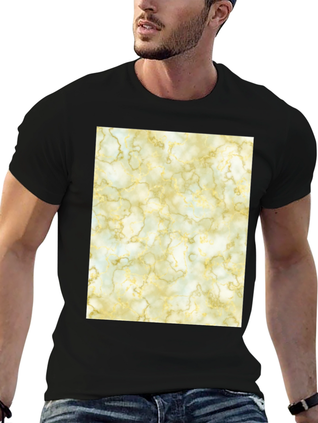 Marble Pattern Black Crew Neck T-Shirt
