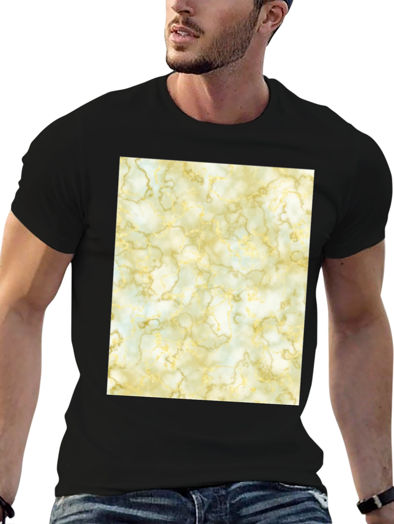 Marble Pattern Black Crew Neck T-Shirt