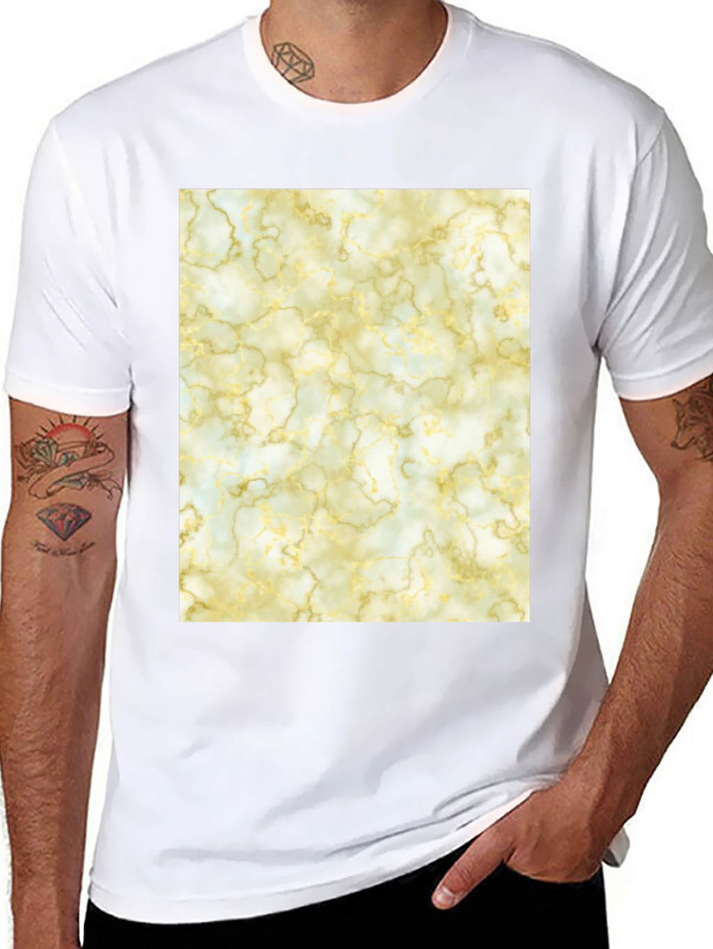 Marble Pattern Black Crew Neck T-Shirt