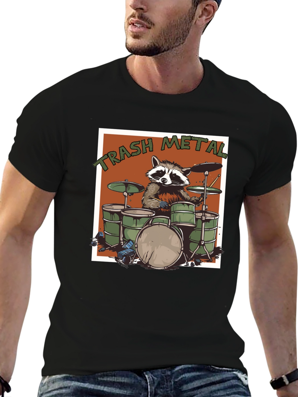 Trash Metal Raccoon Drummer T-Shirt