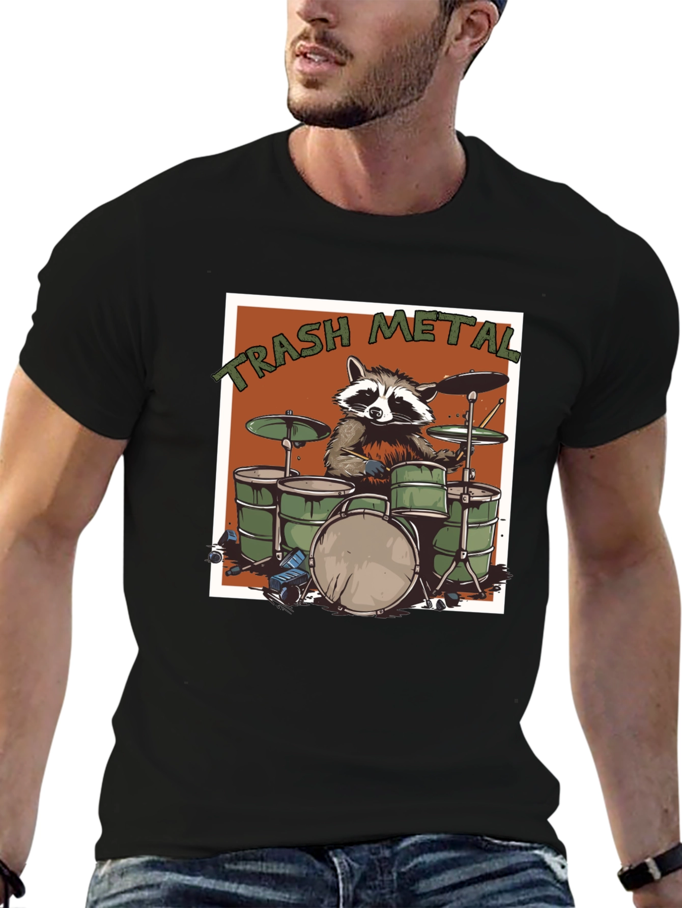 Trash Metal Raccoon Drummer T-Shirt