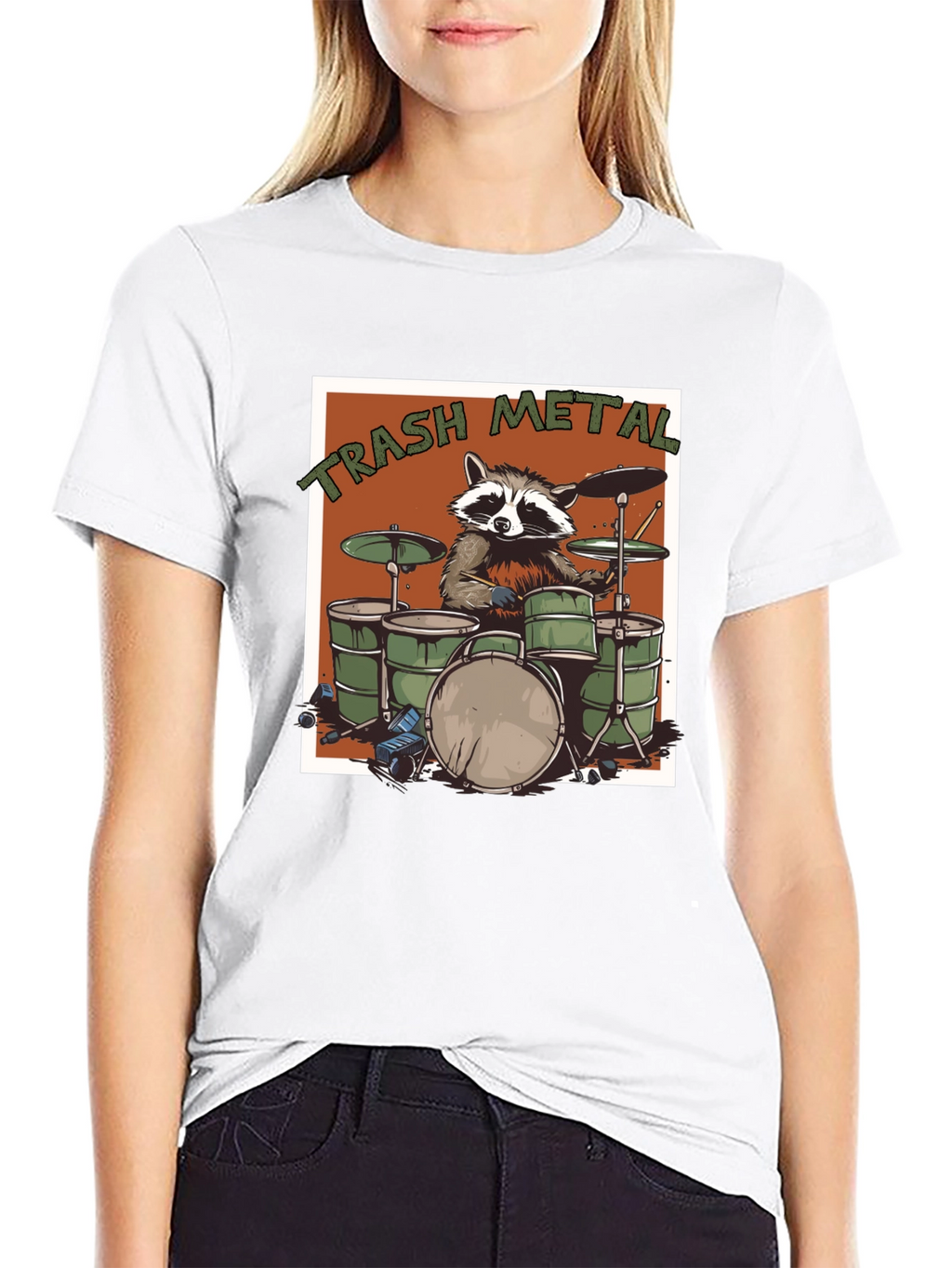 Trash Metal Raccoon Drummer T-Shirt