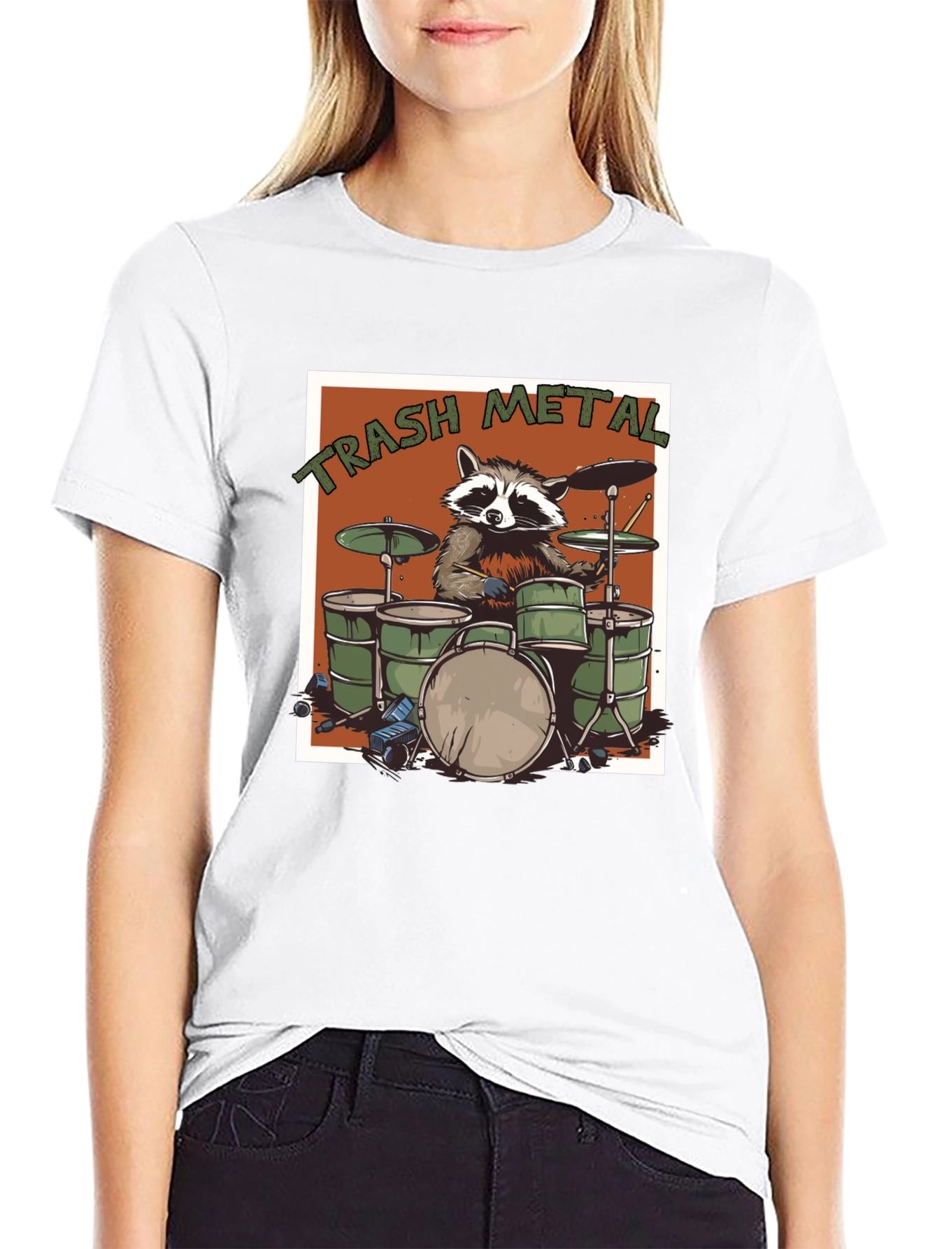 Trash Metal Raccoon Drummer T-Shirt