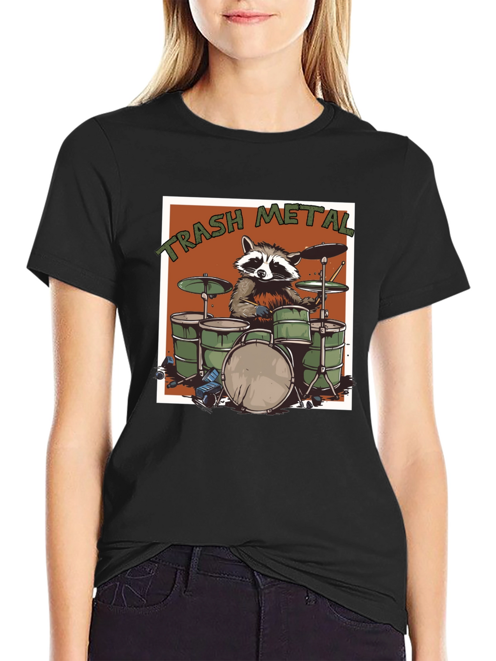 Trash Metal Raccoon Drummer T-Shirt
