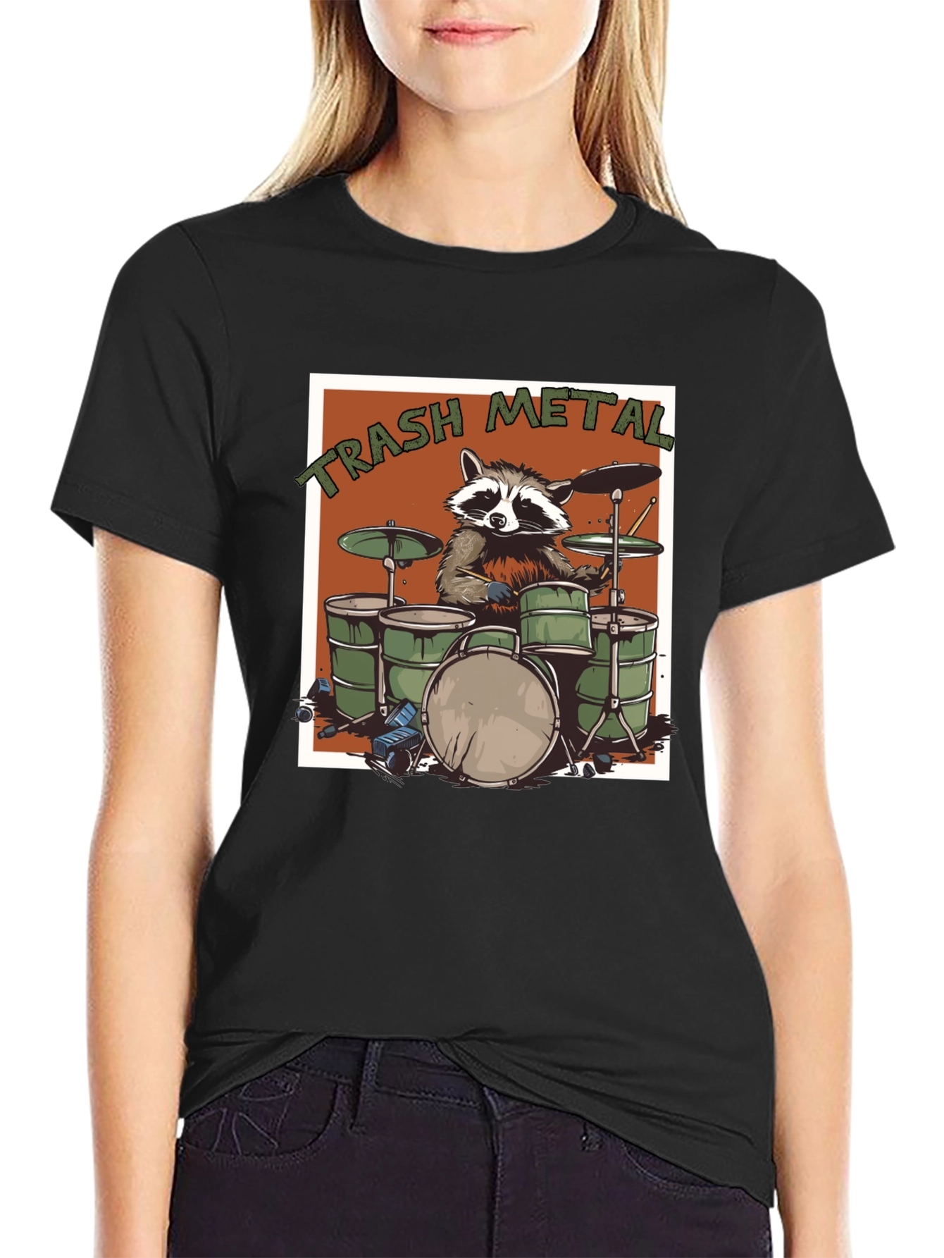 Trash Metal Raccoon Drummer T-Shirt