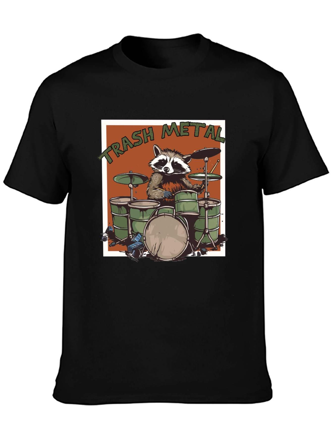 Trash Metal Raccoon Drummer T-Shirt