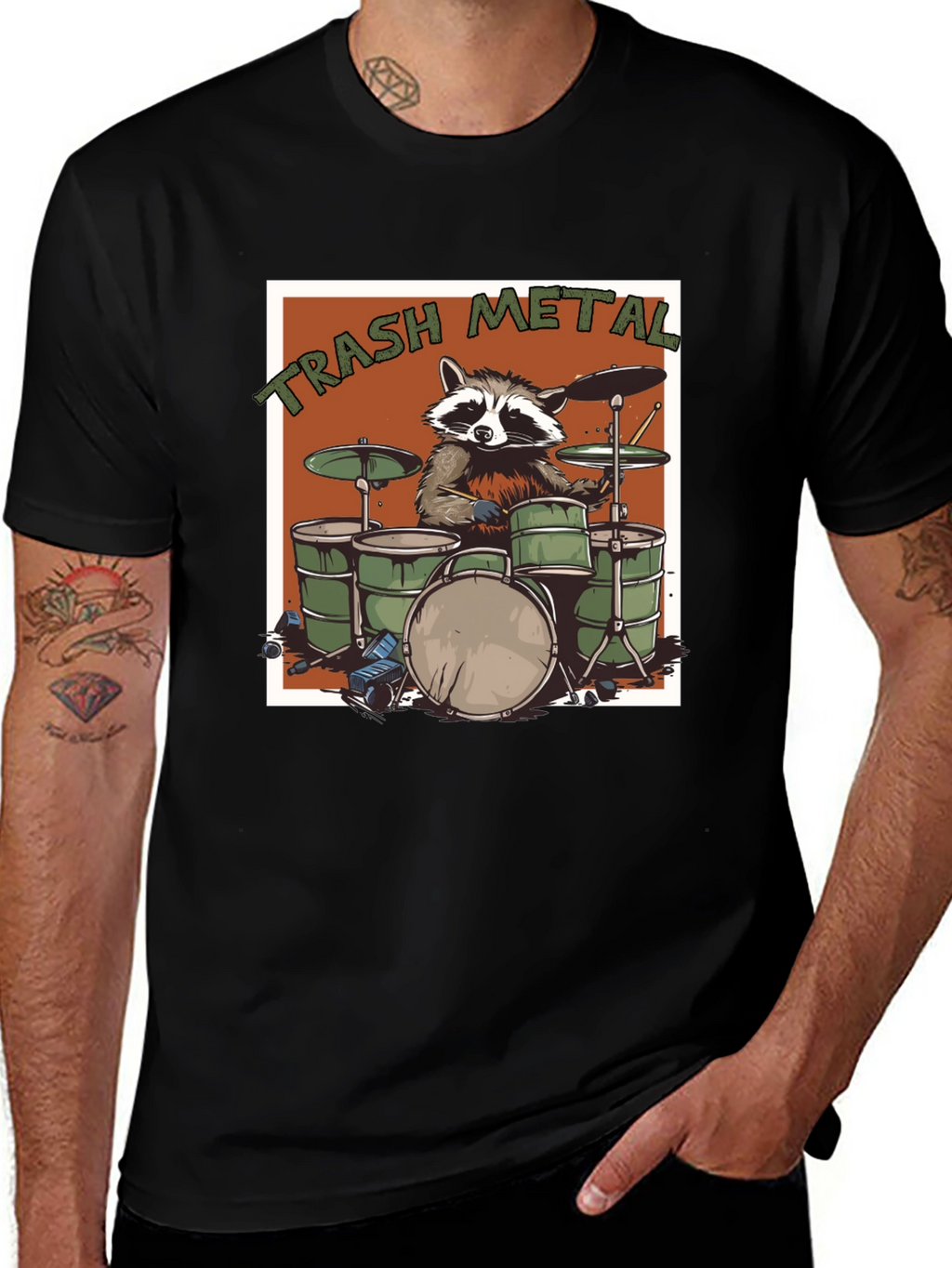 Trash Metal Raccoon Drummer T-Shirt