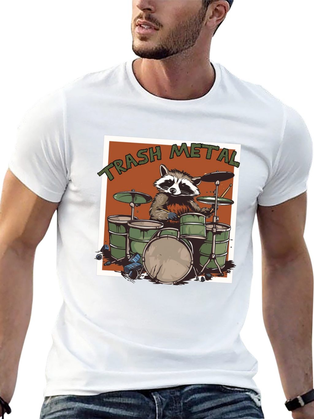 Trash Metal Raccoon Drummer T-Shirt