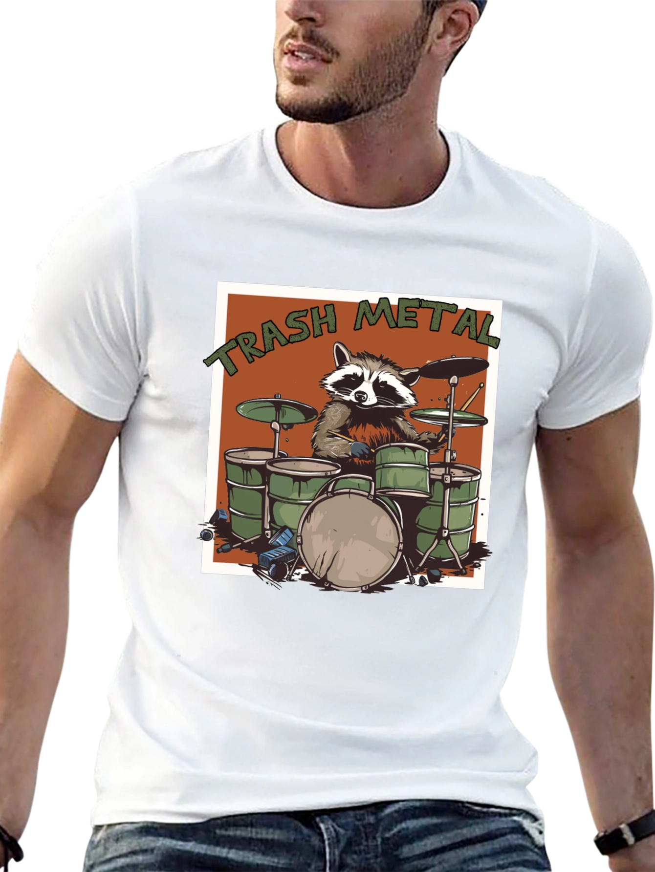 Trash Metal Raccoon Drummer T-Shirt