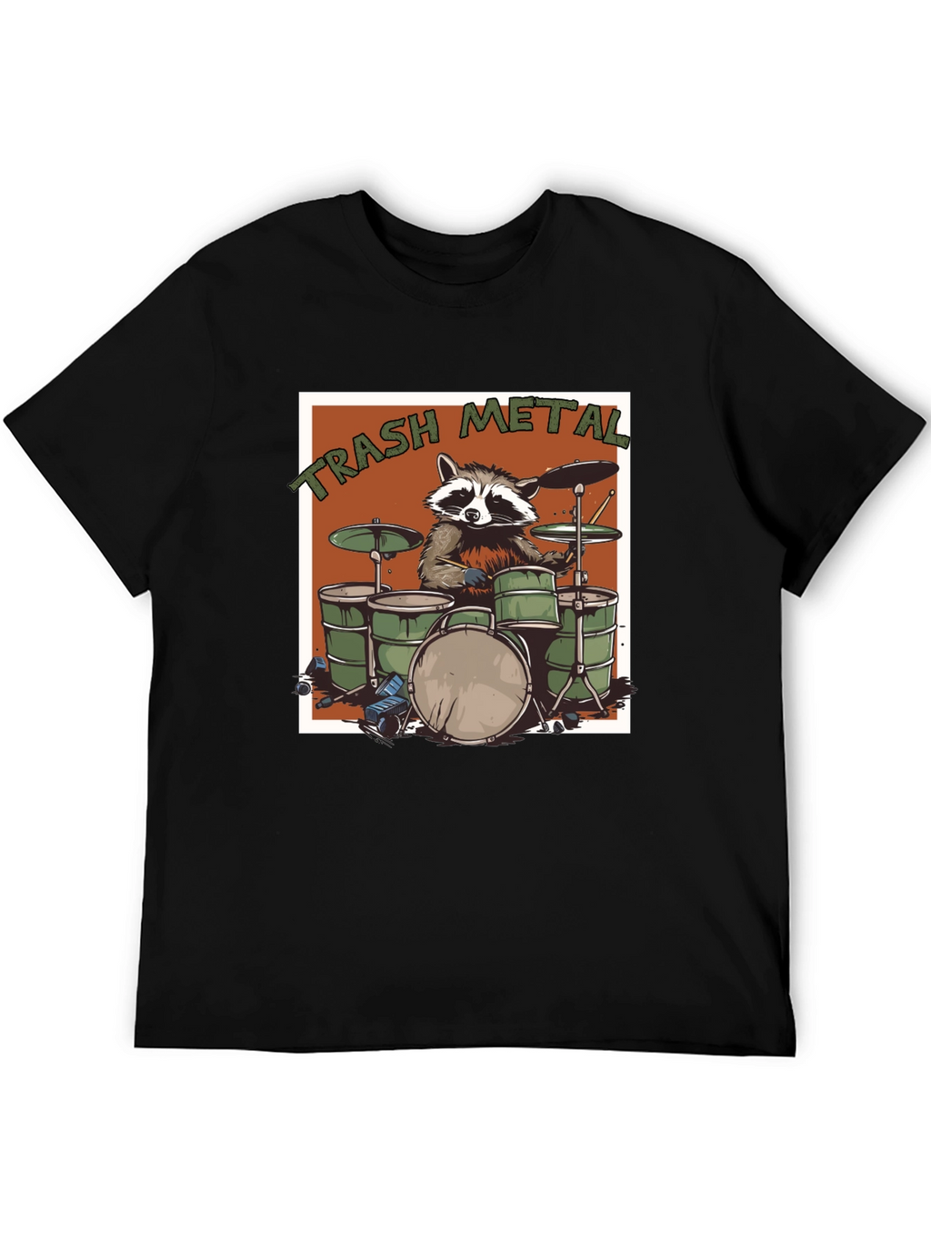 Trash Metal Raccoon Drummer T-Shirt