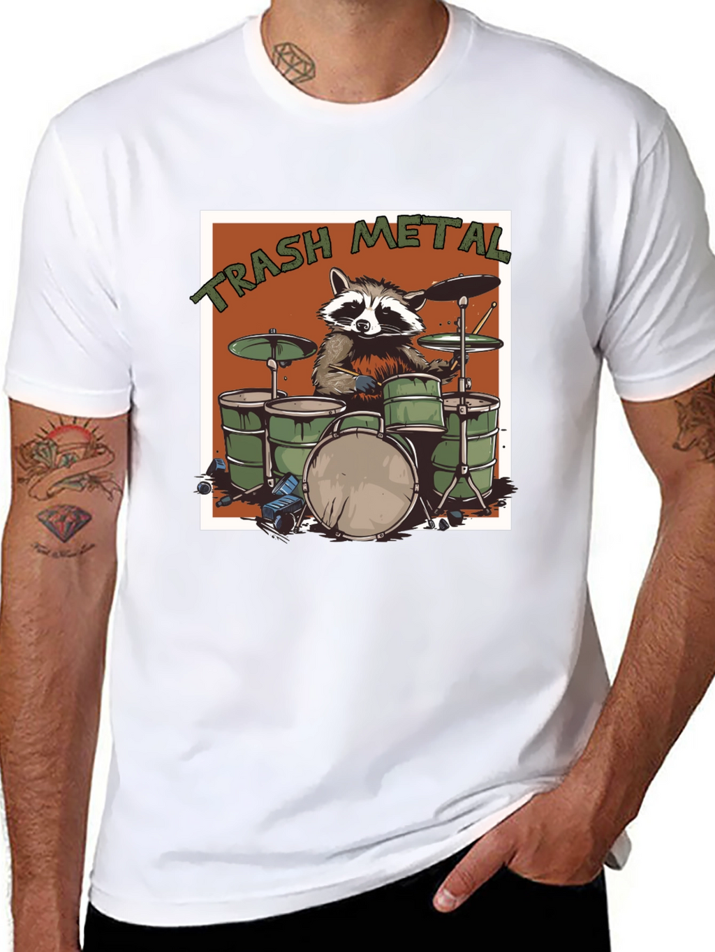 Trash Metal Raccoon Drummer T-Shirt