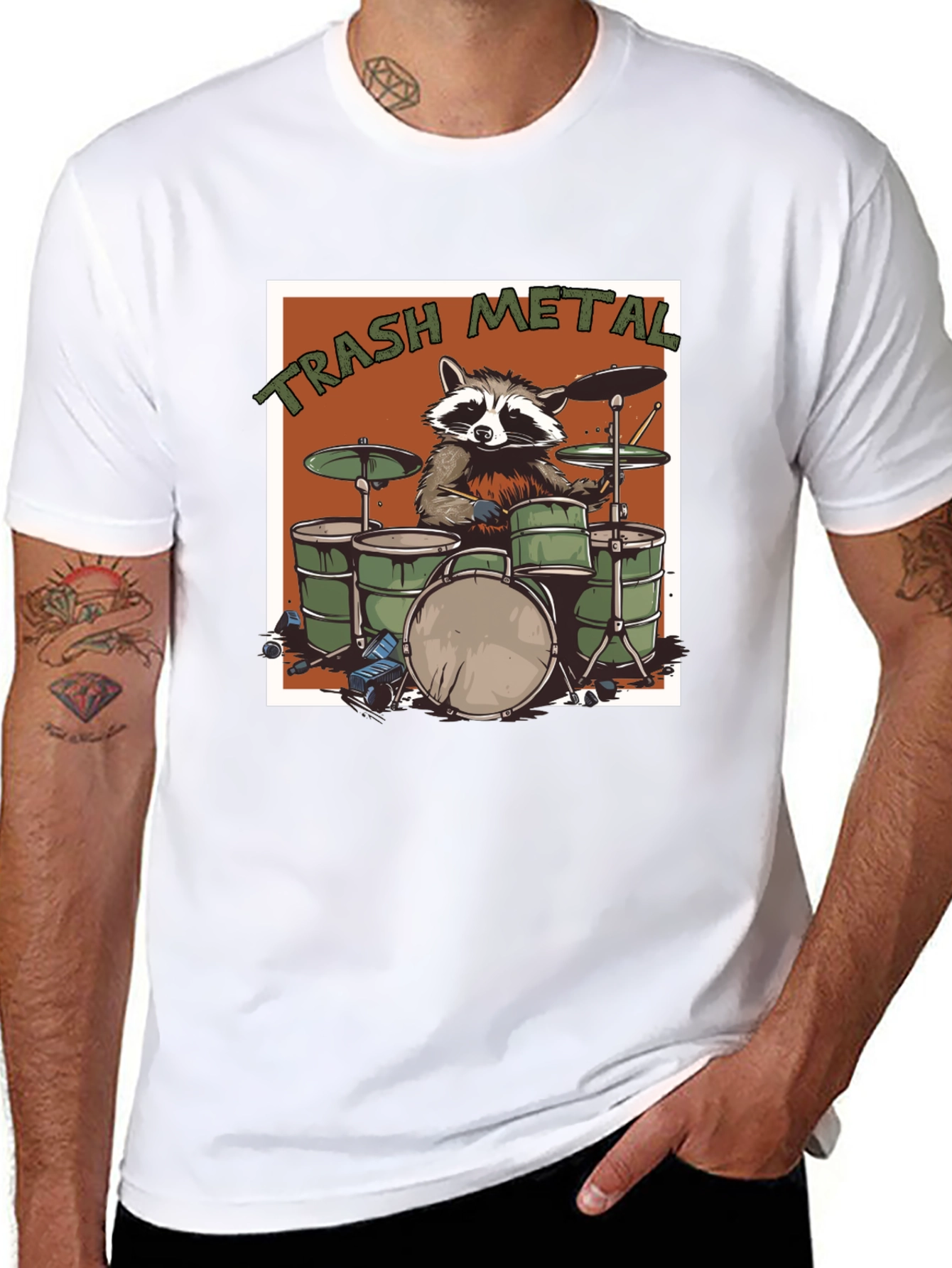 Trash Metal Raccoon Drummer T-Shirt