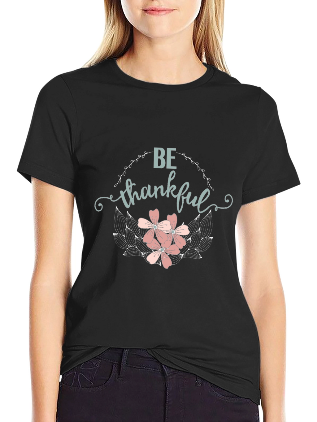 Be Thankful Floral Graphic T-Shirt