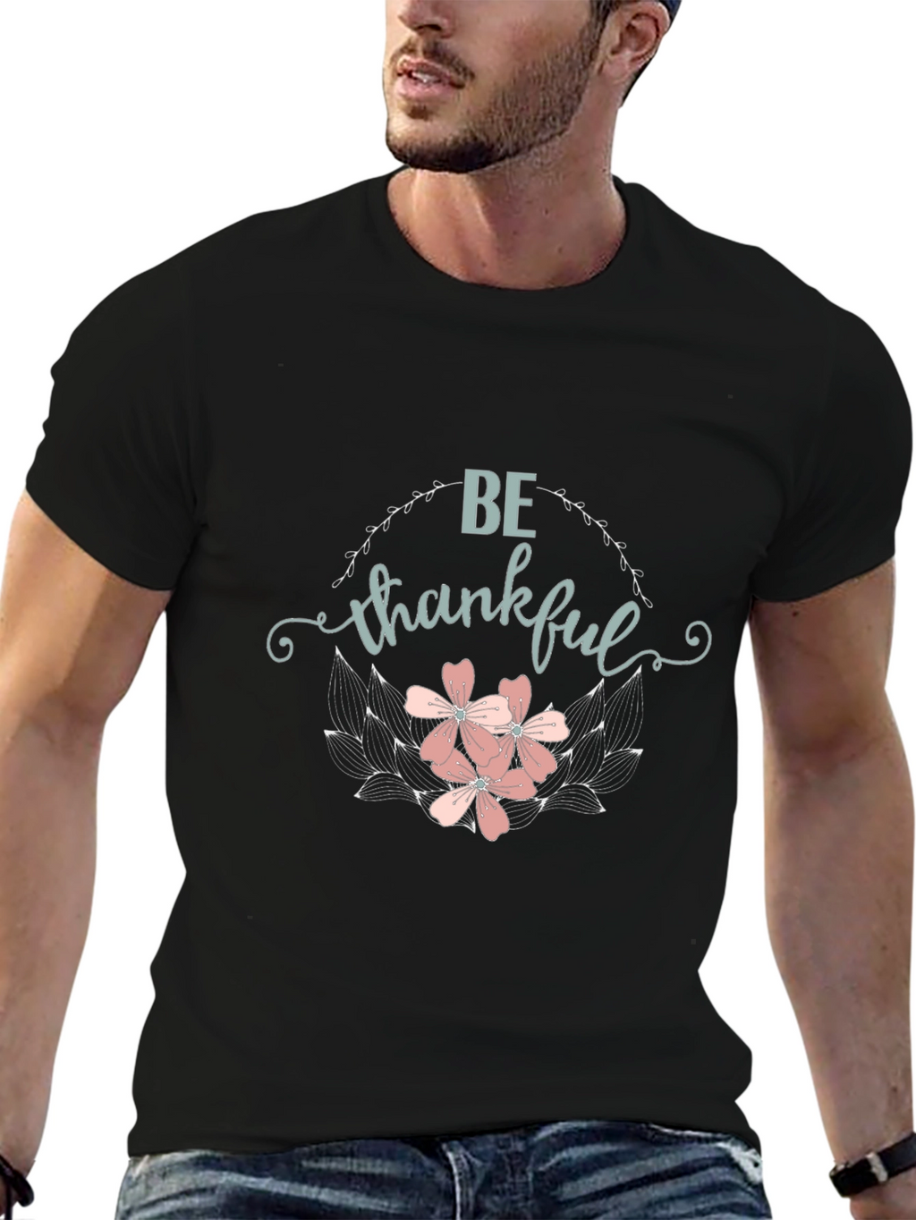Be Thankful Floral Graphic T-Shirt