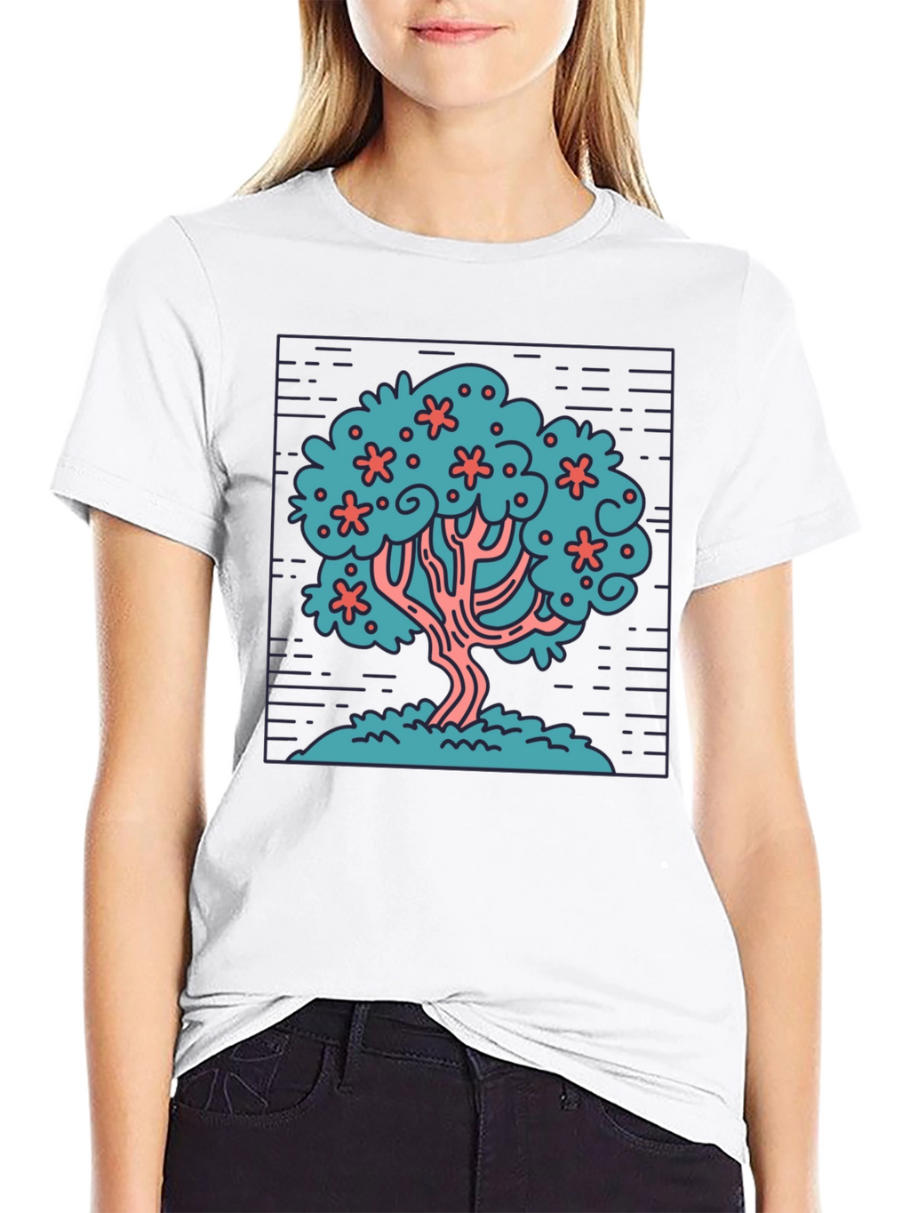 Stylized Tree Graphic Tee - Black