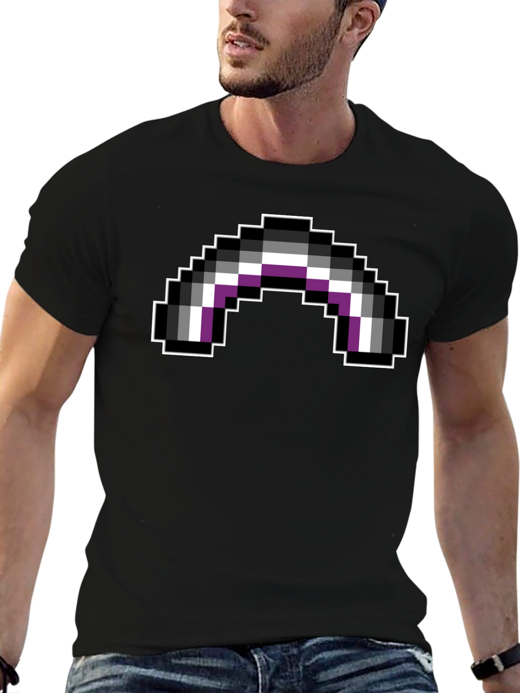 Asexual Pride Flag Pixel Art Black T-Shirt