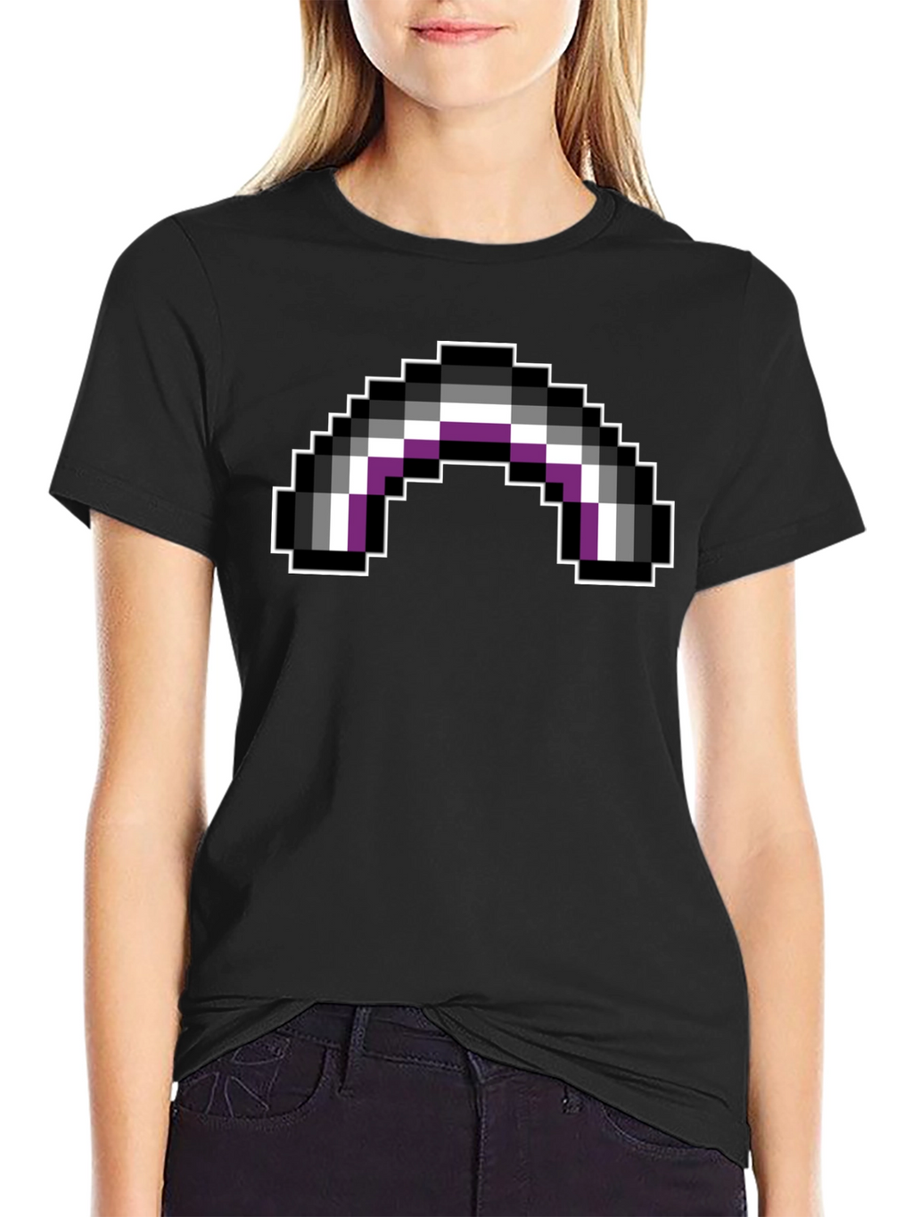 Asexual Pride Flag Pixel Art Black T-Shirt