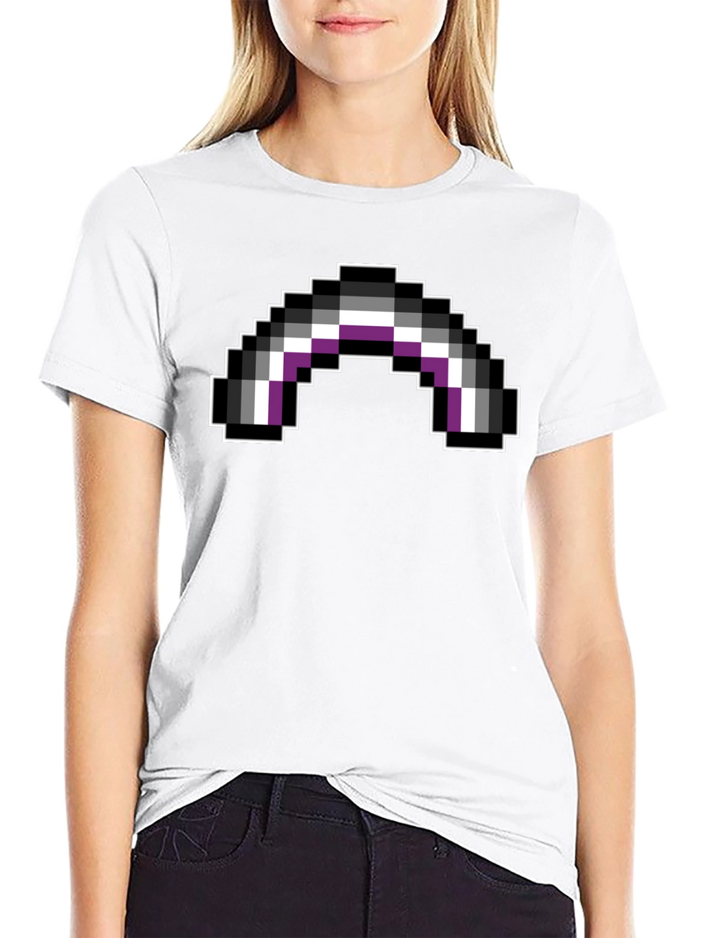 Asexual Pride Flag Pixel Art Black T-Shirt