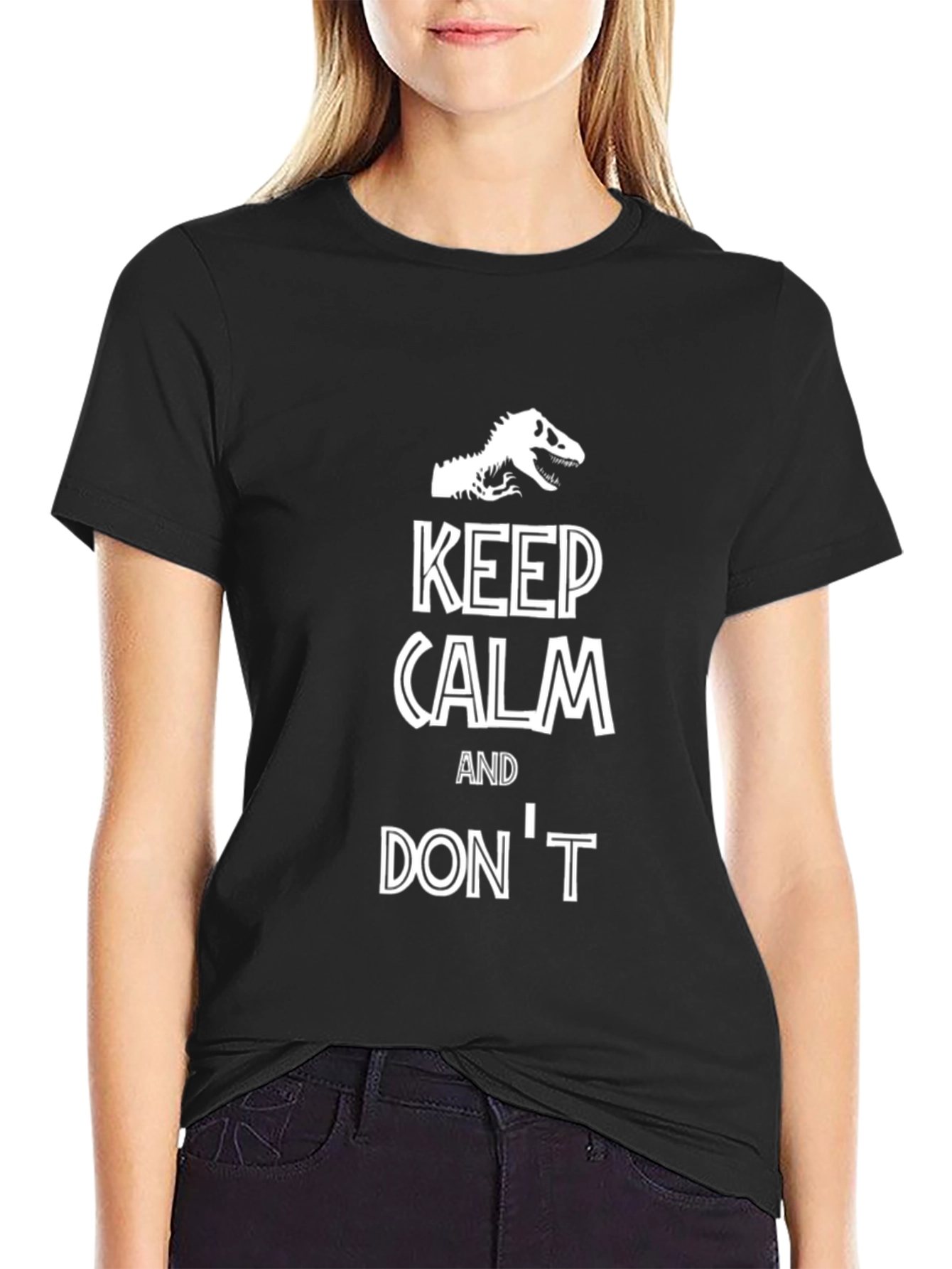 Keep Calm Dinosaur T-Shirt Funny Novelty Graphic Tee