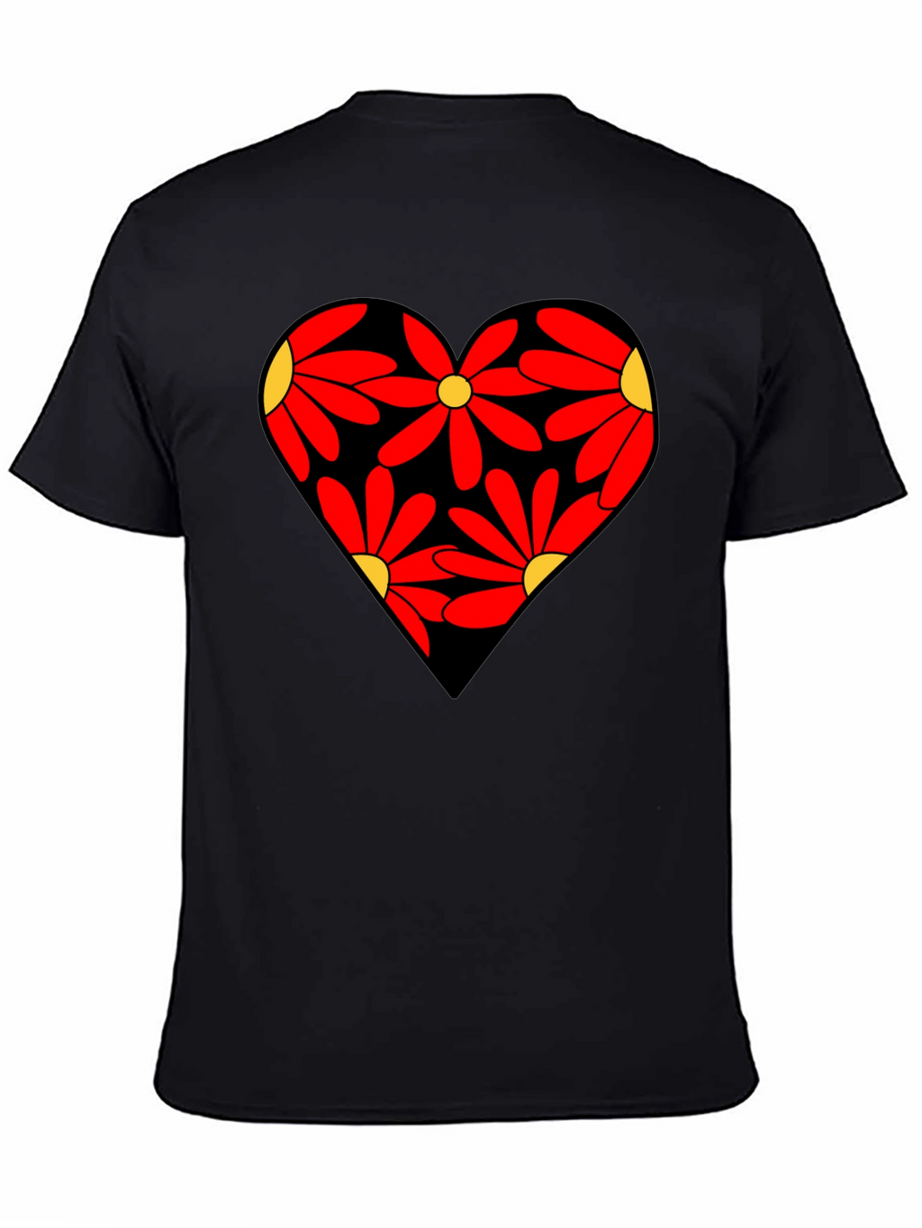 Floral Heart Black T-Shirt