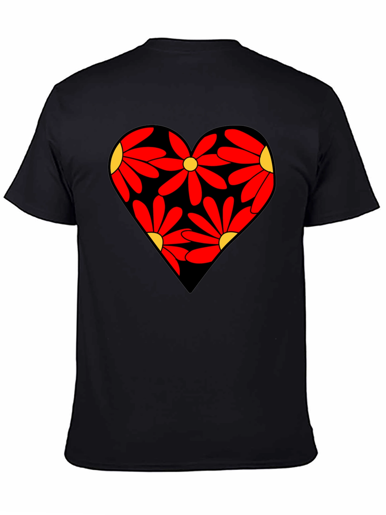 Floral Heart Black T-Shirt