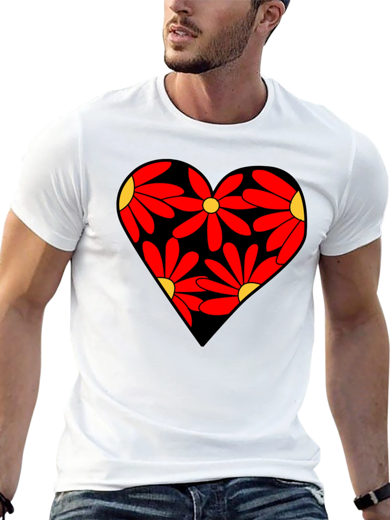 Floral Heart Black T-Shirt
