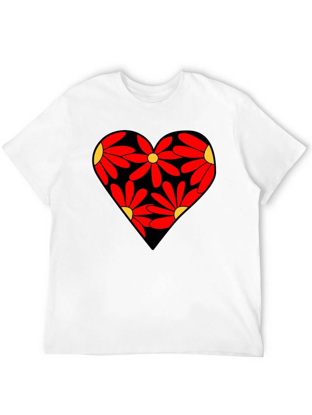 Floral Heart Black T-Shirt