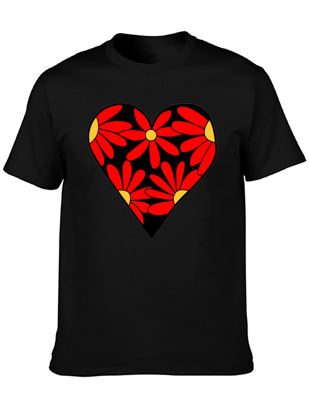 Floral Heart Black T-Shirt