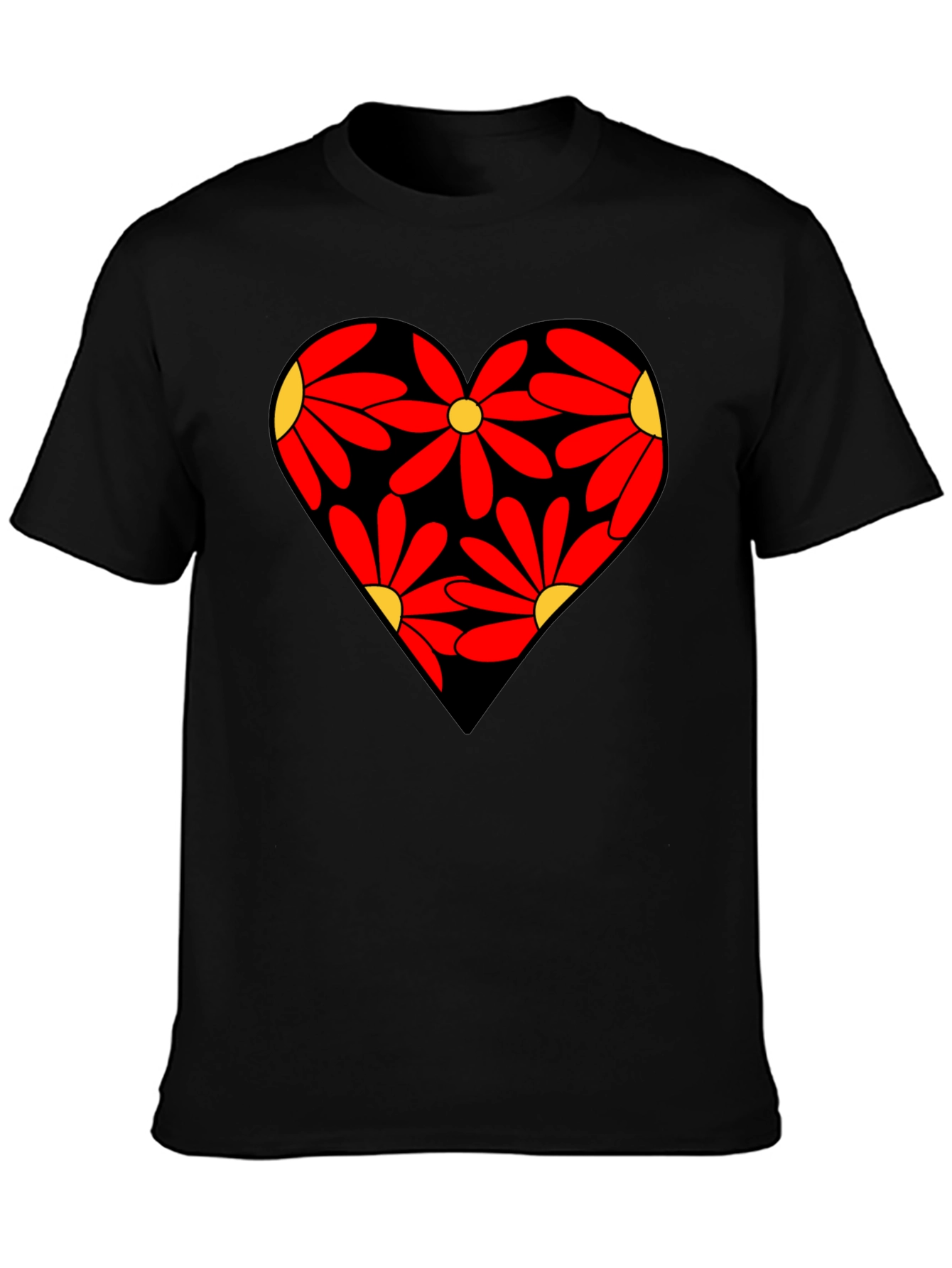 Floral Heart Black T-Shirt