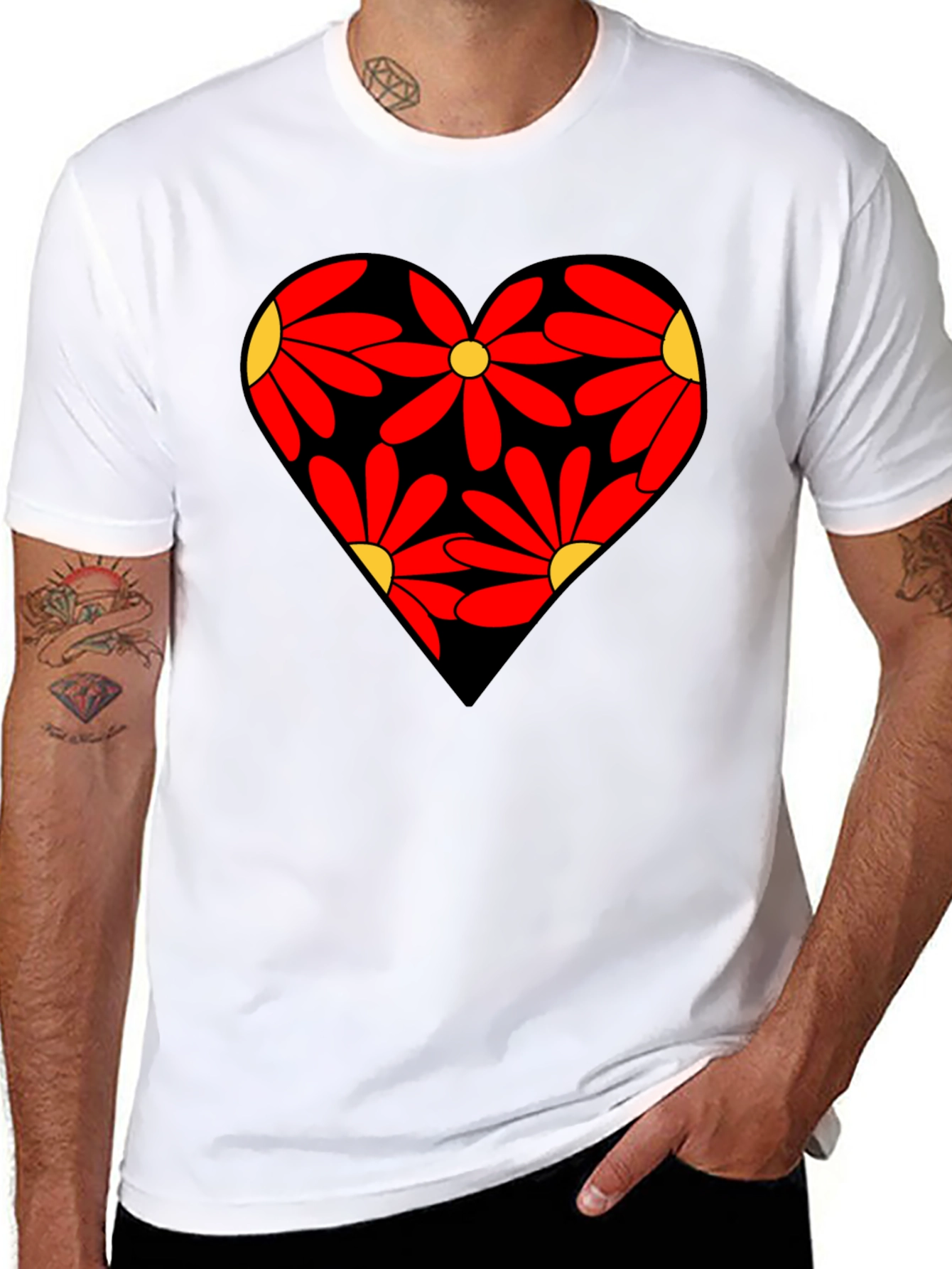 Floral Heart Black T-Shirt