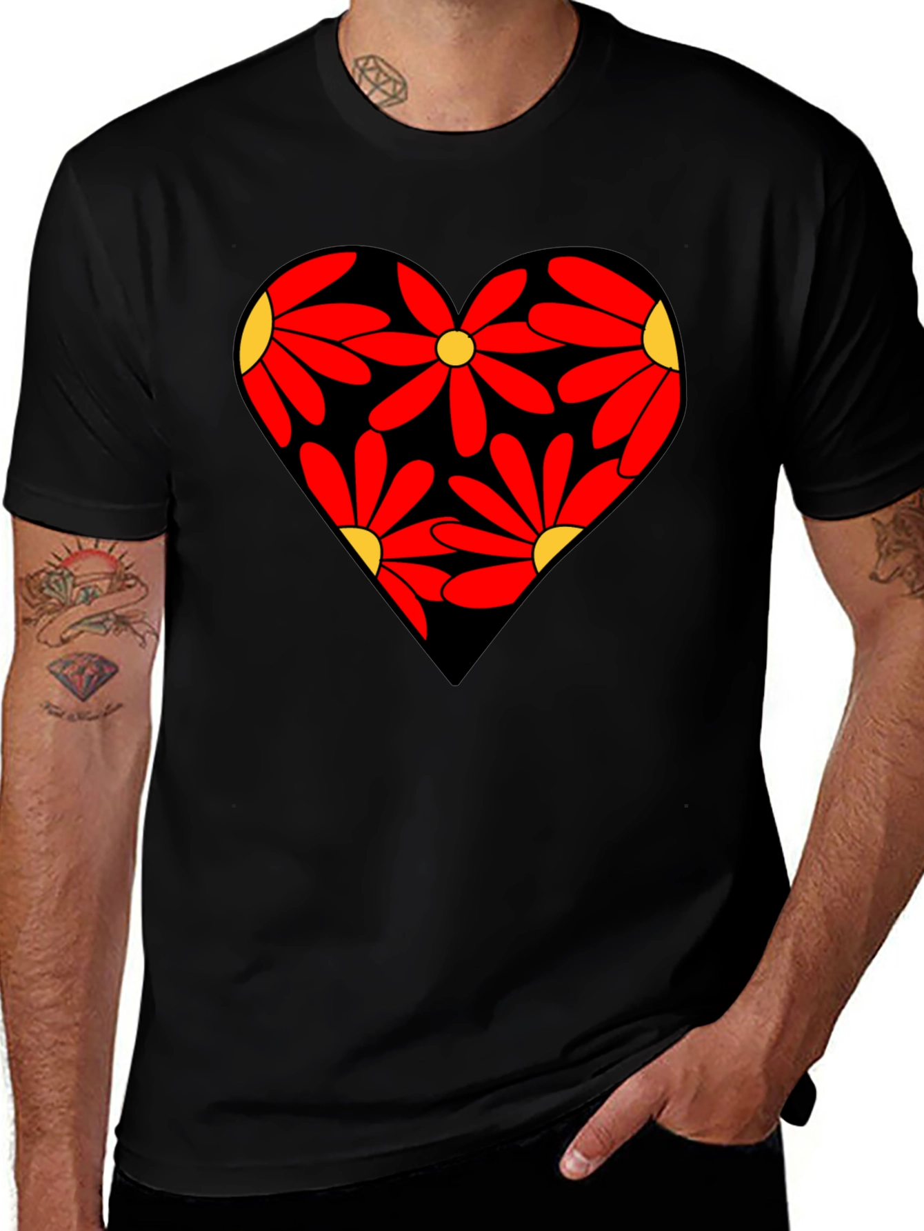 Floral Heart Black T-Shirt