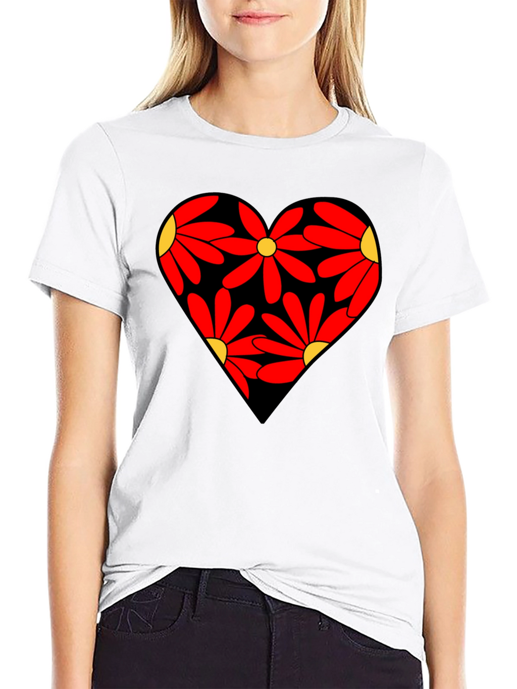 Floral Heart Black T-Shirt