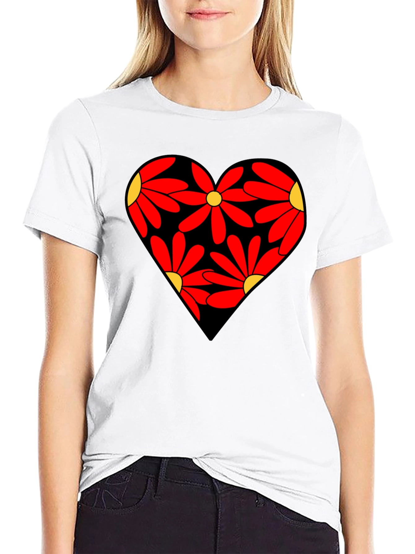 Floral Heart Black T-Shirt