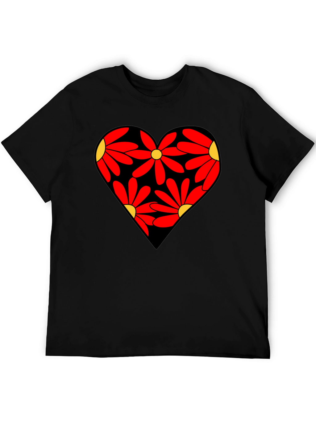 Floral Heart Black T-Shirt