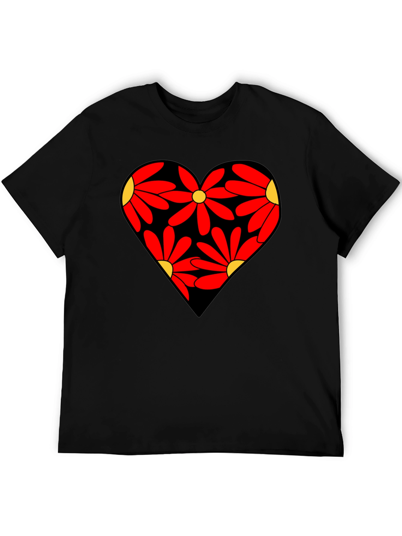 Floral Heart Black T-Shirt