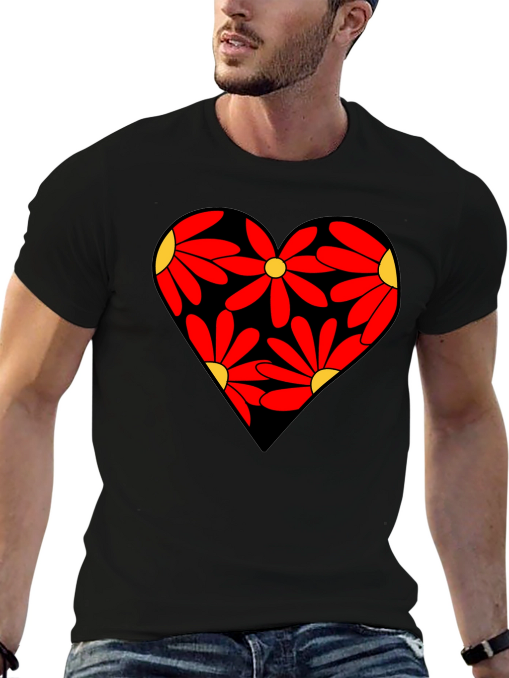 Floral Heart Black T-Shirt