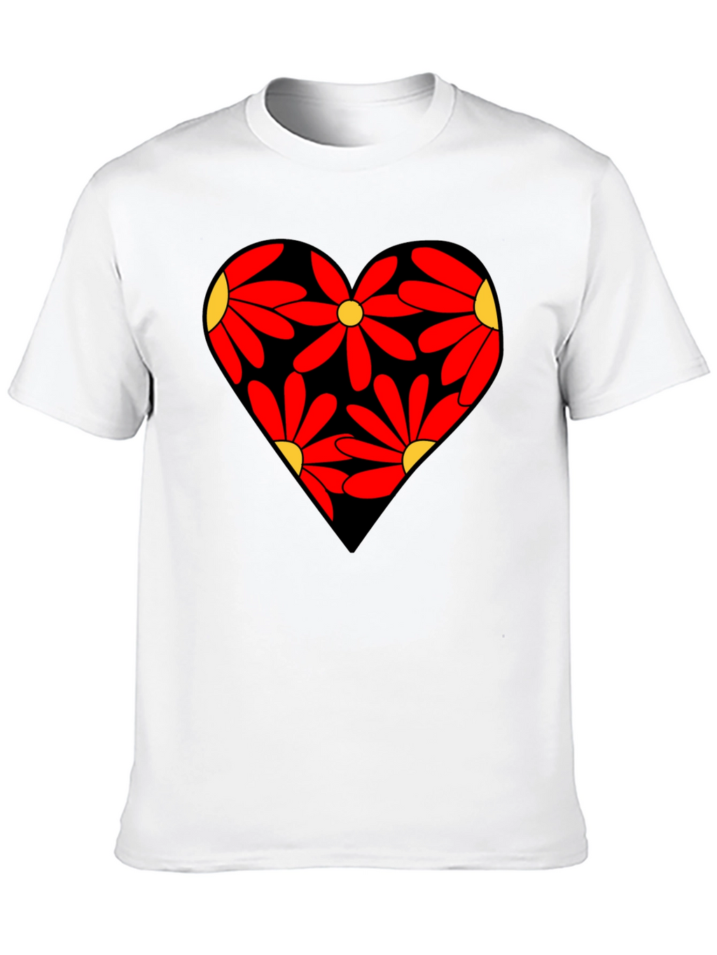 Floral Heart Black T-Shirt