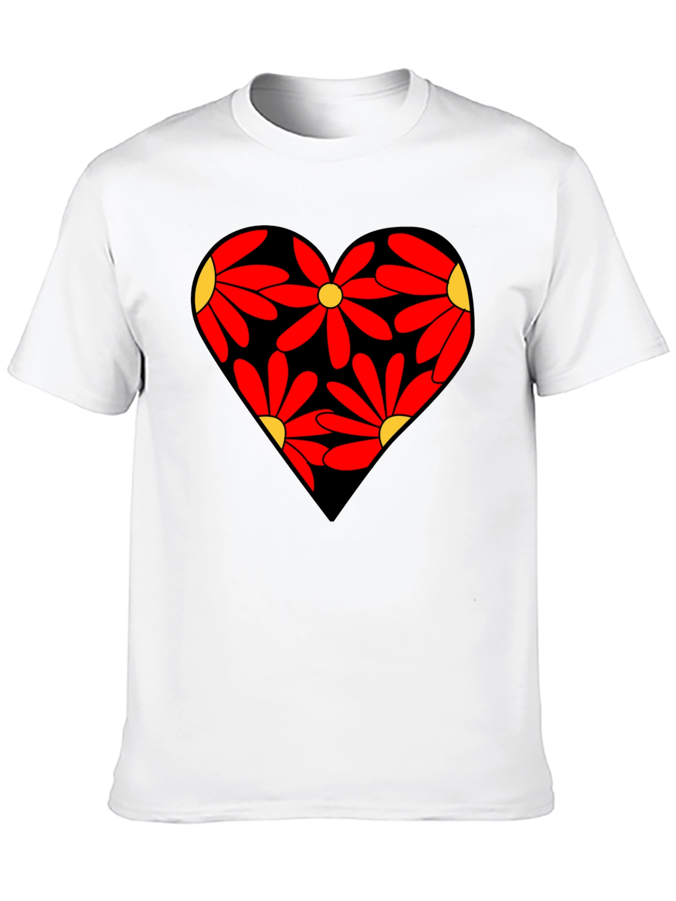 Floral Heart Black T-Shirt