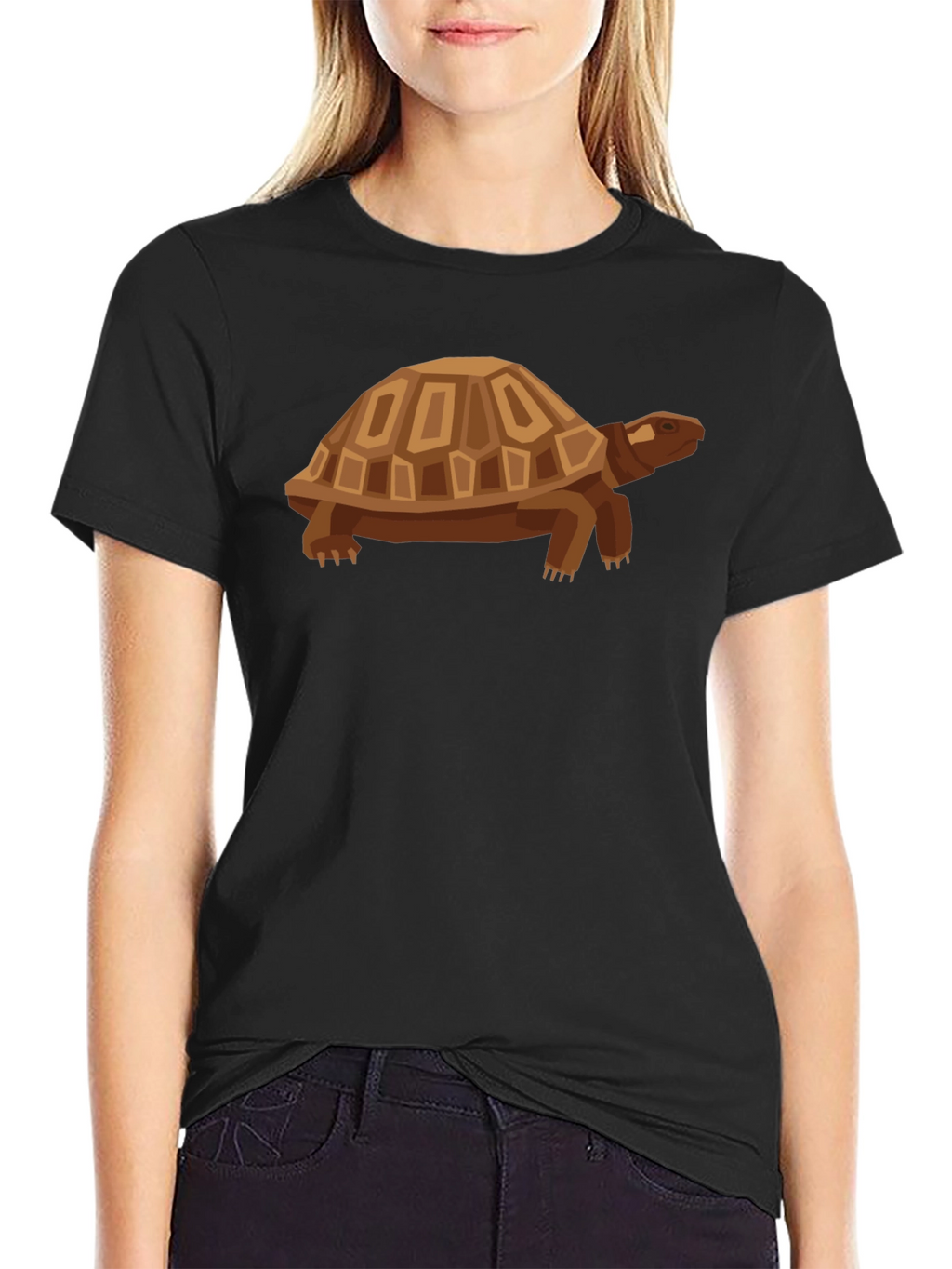 Geometric Turtle Graphic Tee - Casual Black Shirt