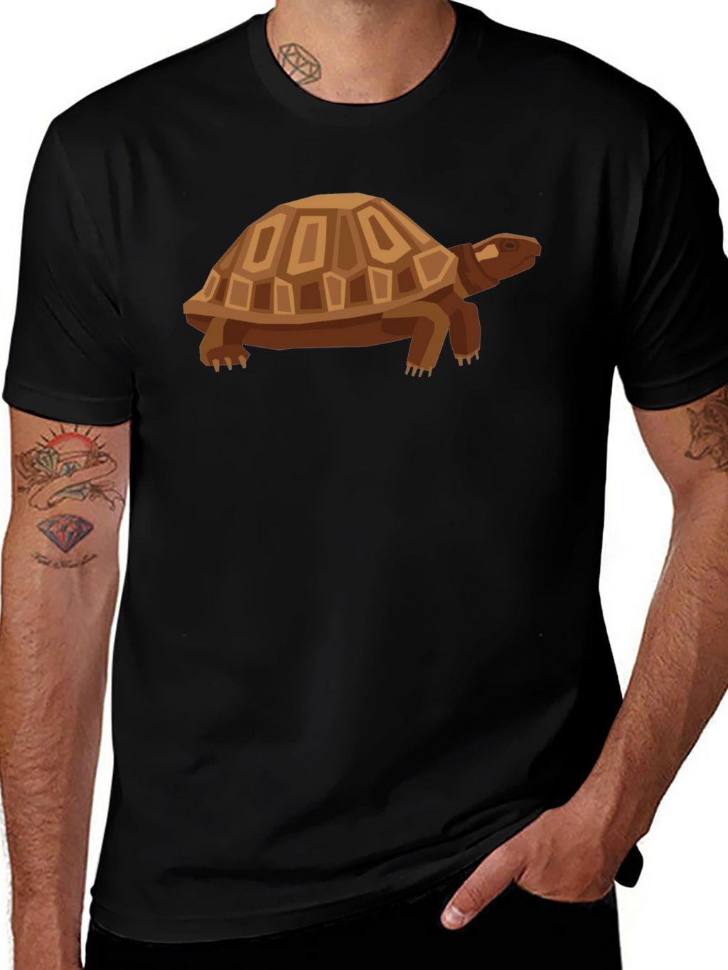 Geometric Turtle Graphic Tee - Casual Black Shirt
