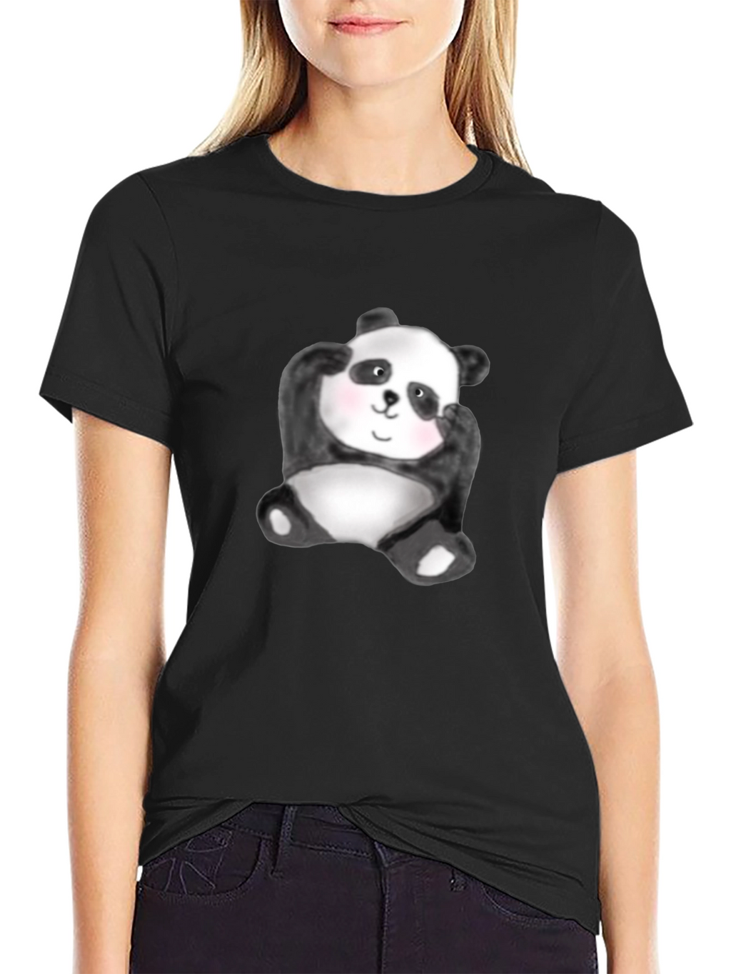 Cute Panda Graphic Tee - Black