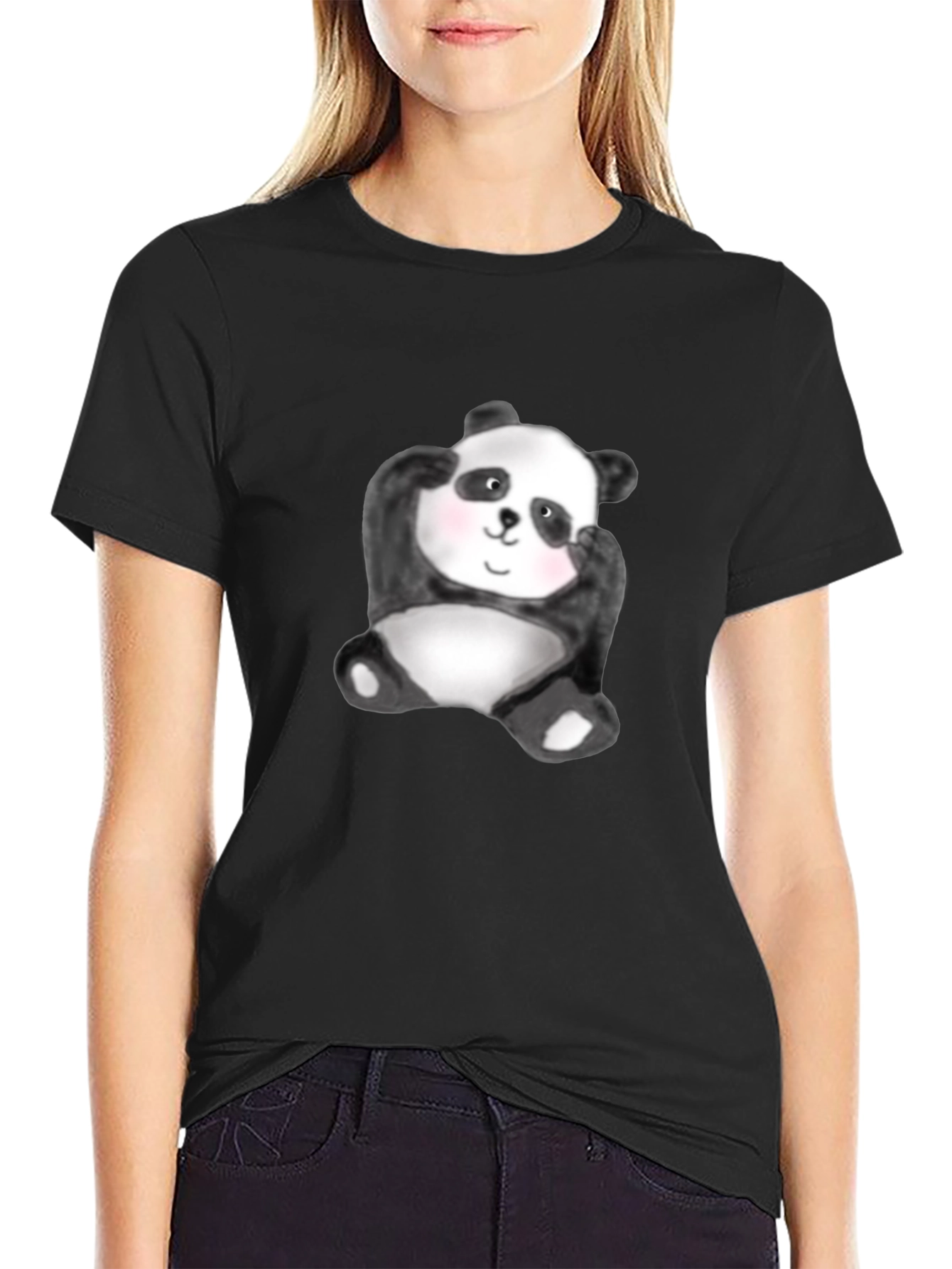 Cute Panda Graphic Tee - Black