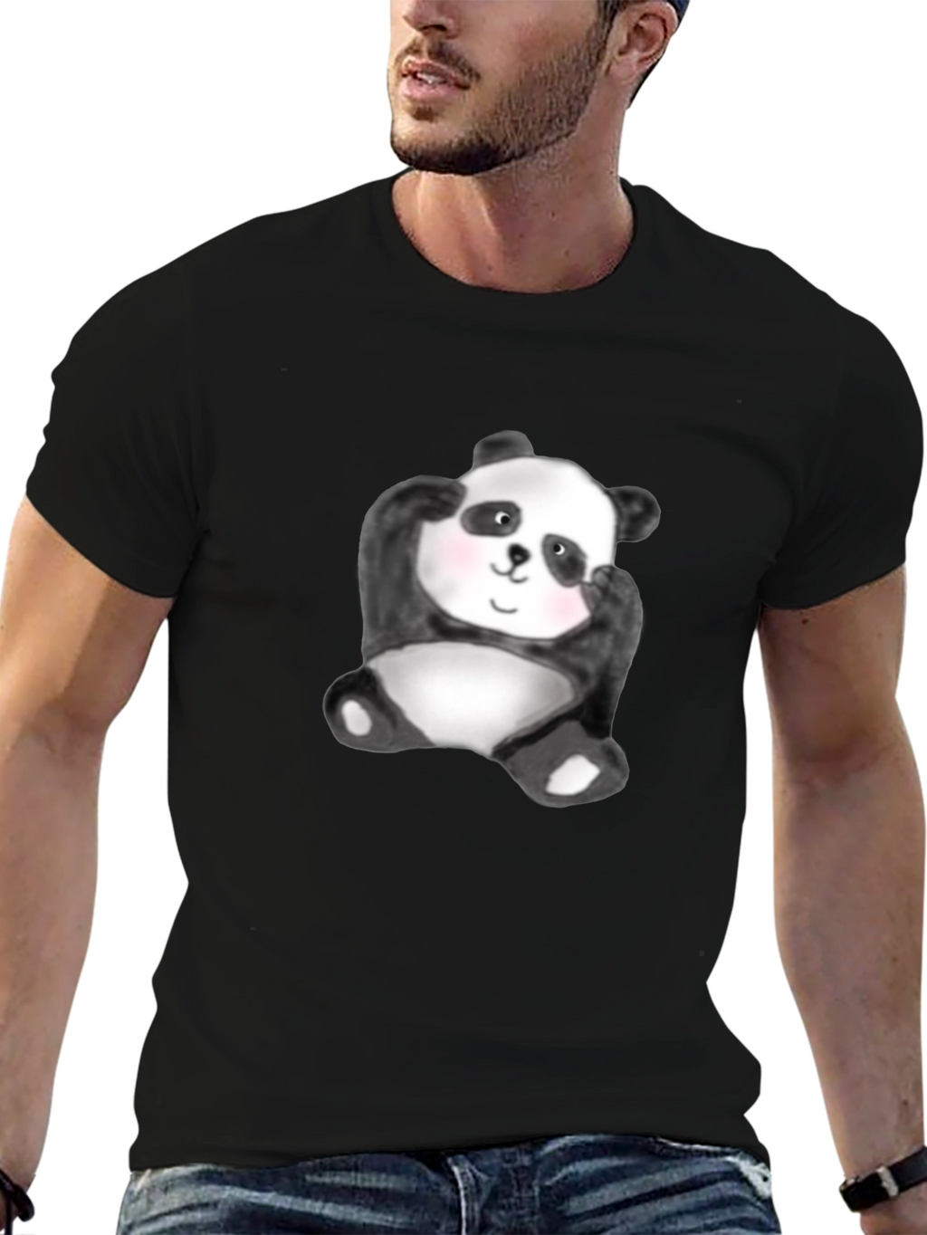 Cute Panda Graphic Tee - Black