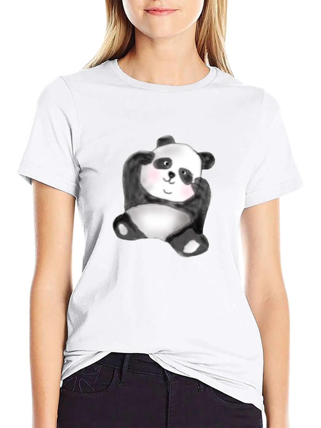 Cute Panda Graphic Tee - Black